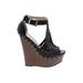 Just Fab Wedges: Black Solid Shoes - Women's Size 6 - Peep Toe