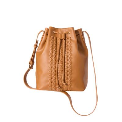 Women's Braided-Detail Crossbody Bucket Bag by Accessories For All in Cognac