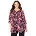 Plus Size Women's Split-Front Tiered Blouse by Catherines in Black Floral (Size 6X)