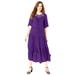 Plus Size Women's Crochet-Yoke Crinkle Dress by Roaman's in Purple Orchid (Size 20 W)