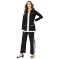 Plus Size Women's Side-Stripe French Terry Pull-On Pant Set by Roaman's in Black White (Size 14/16)