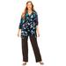 Plus Size Women's AnyWear Cascade Jacket by Catherines in Black Leaf Floral (Size 3X)