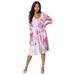 Plus Size Women's Printed V-Neck Dress by Roaman's in Pink Multi Floral (Size 30/32)