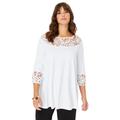 Plus Size Women's Lace-Trim Ultrasmooth® Fabric Tee by Roaman's in White (Size 30/32)