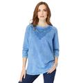 Plus Size Women's Lace-Appliqué Acid Wash Sweatshirt by Roaman's in Horizon Blue (Size 34/36)