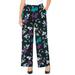 Plus Size Women's AnyWear Wide Leg Pant by Catherines in Black Leaf Floral (Size 1X)