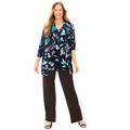 Plus Size Women's AnyWear Cascade Jacket by Catherines in Black Leaf Floral (Size 2X)
