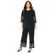 Plus Size Women's AnyWear Embroidered Sleeve Top by Catherines in Black (Size 4X)
