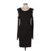 Express Outlet Casual Dress Scoop Neck Long sleeves: Black Solid Dresses - Women's Size Large