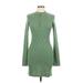 The Copper Closet Casual Dress - Mini Mock Long sleeves: Green Print Dresses - Women's Size Large