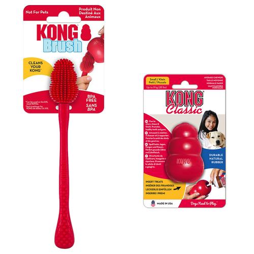 KONG Classic S (7 cm) + KONG Reinigungsbürste Hundespielzeug