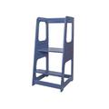 Toddler Kitchen Tower Step Stool, Montessori Learning Helper Stand for Kids with Adjustable Height for Safety Handmade Natural Baltic Birch Wood (Navy Blue)