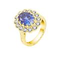 Gualiy Yellow Gold Rings for Women 18K, Womens Wedding and Engagement Rings Flower Shape with Oval 2ct Sapphire Ring Size H 1/2-X 1/2