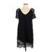 BB Dakota Casual Dress - Party V Neck Short sleeves: Black Solid Dresses - Women's Size Large