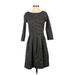 Merona Casual Dress - Fit & Flare: Black Stripes Dresses - Women's Size Small