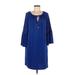 MICHAEL Michael Kors Casual Dress - Shift Tie Neck 3/4 sleeves: Blue Print Dresses - Women's Size Medium