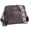 POIUGOYA Crossbody Purses for Women Trendy,Leather Medium Crossbody Bag, Women's Shoulder Handbags Built in Wallet & Tassel, Coffee