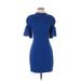 Black Halo Casual Dress - Sheath High Neck Short sleeves: Blue Solid Dresses - Women's Size 0