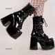 GIGIFOX-Bottes mi-mollet à lacets pour femmes chaussures à plateforme gros talons hauts punk