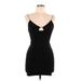 Casual Dress - Bodycon Plunge Sleeveless: Black Solid Dresses - Women's Size Large