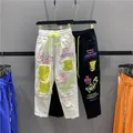 High Street Summer New Women Denim Jeans strappati Feminino Rock Letters stampa pantaloni pantaloni