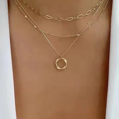Vintage Twist Round Charm Layered Necklace Women's Jewelry Accessories for Girls Clothing Aesthetic Gifts Fashion Pendant 2022