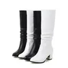 Dame Plus Größe 32-43 26 cm Schwarz Weiß Motorrad Knie Stiefel Leder Rutsche Verschluss Lange Botas