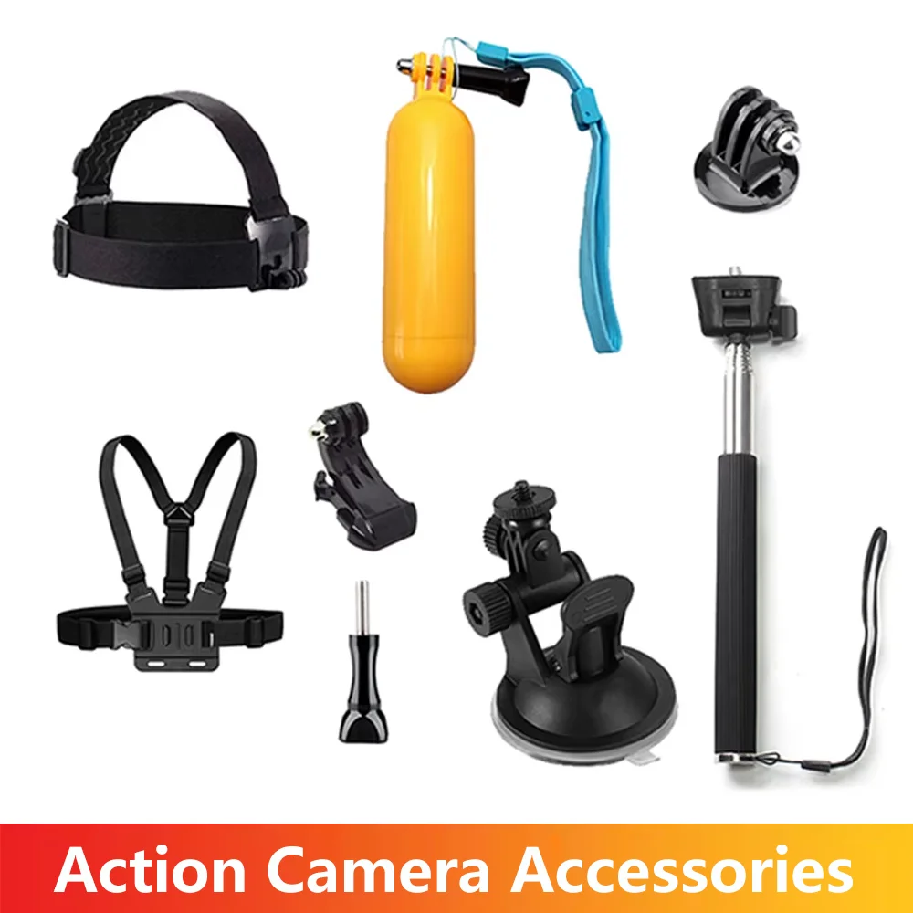 Kopf Brustgurt Halterung Selfie Stick Auftrieb Stick Saugnapf Für GoPro SJCAM AKASO Insta360 Osmo Action Kamera Zubehör Set Image