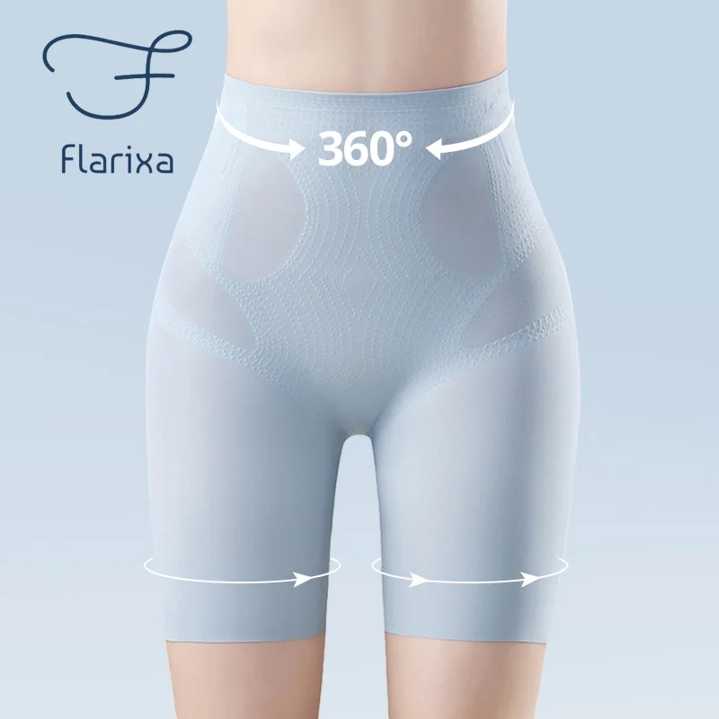Flarixa Ultradünne, nahtlose Boxershorts für Damen, Eisseide, Sicherheitsshorts, hohe Taille, flacher Bauch, reduzierende Höschen, schlankmachende Unterwäsche Image