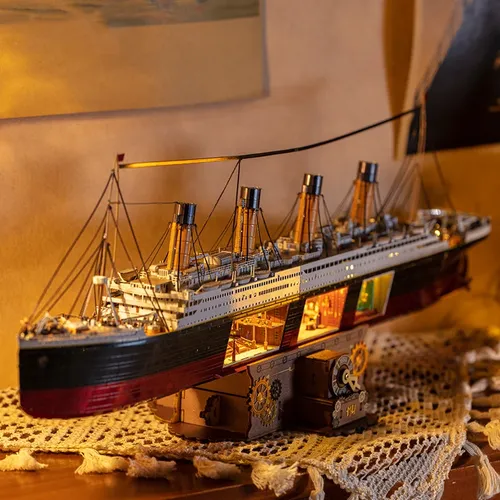 DIY 3d Metall Puzzle Titanic Schiff Modellbau Kits Montage Boot Puzzles mit USB-Leuchten für