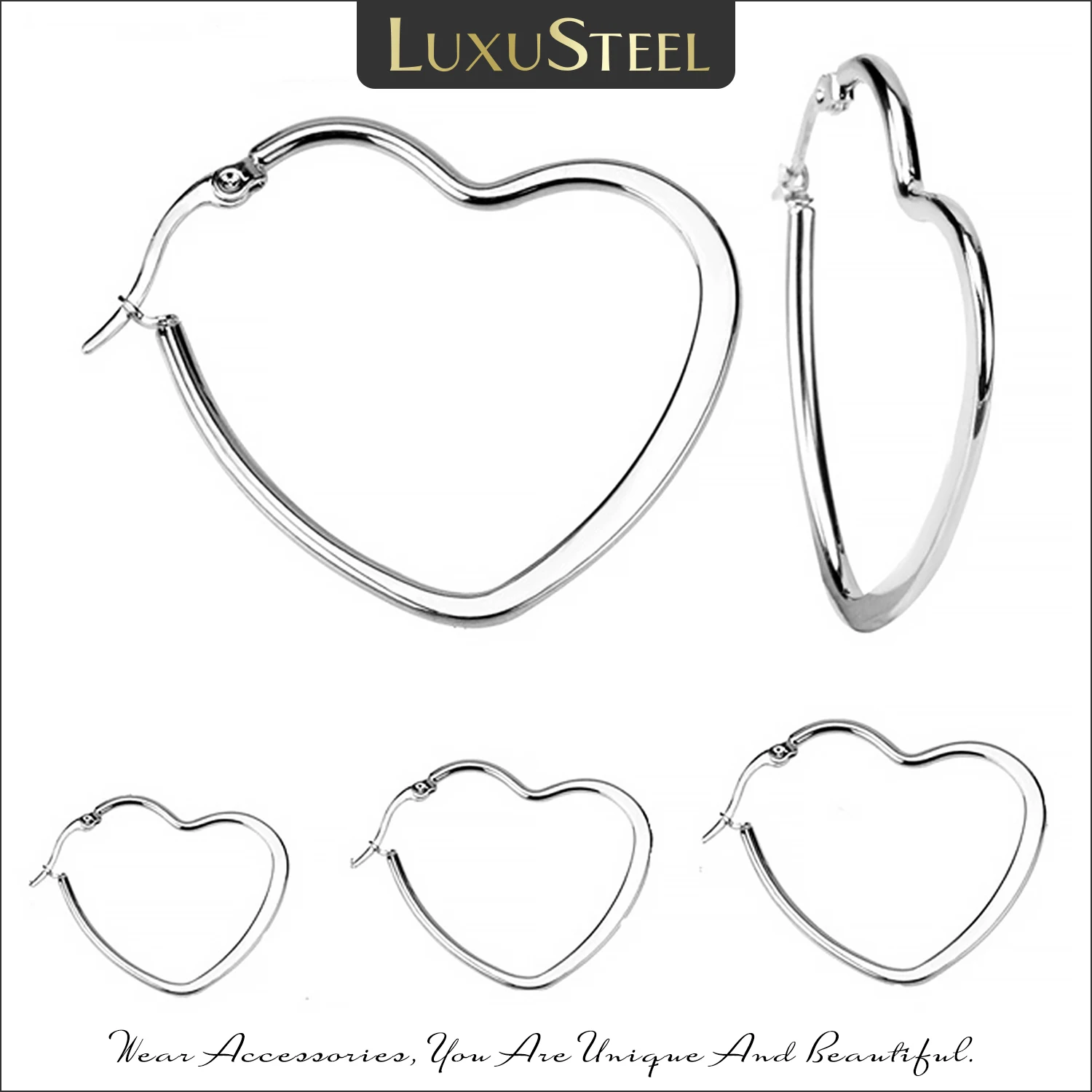 Luxus Stahl Edelstahl Big Heart Creolen für Frauen Mädchen einfache Liebe Form Aussage Kreis Ohrringe Minimalismus Schmuck Image