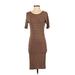Lularoe Casual Dress - Midi Scoop Neck Short sleeves: Brown Color Block Dresses - Women's Size Small
