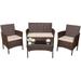 HBBOOMLIFE 4 Pieces Outdoor Patio Set PE Rattan Wicker Chairs Balcony Lawn Porch Patio Sets with Beige Cushion and Table (Brown)
