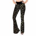 Womens Boho Flare Leg Pants Casual Elastic High Waisted Stretch Skinny Bell Bottom Pants Retro Print Plus Size Trouser