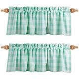 Window Valances - 2-Panels Picnic Checkered Pattern Kitchen Valances With 2.5-Inch Rod Pocket For Small Windows Polyester (56X16 Inch Ice Mint/White)