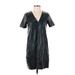 Zara W&B Collection Casual Dress - Shift V Neck Short sleeves: Black Solid Dresses - Women's Size Small