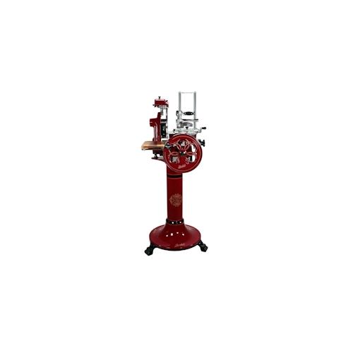 Berkel Volano B2 Schwungradmaschine in rot – Wunderschöne Aufschnittmaschine mit Standfuß + Fassholzbrett Unikat