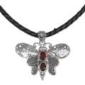 Bali Moth in Red,'Garnet and Leather Moth Pendant Necklace from Indonesia'