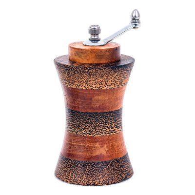 Curved Pepper,'Handcrafted Natural Brown Palm and Teak Wood Pepper Mill'