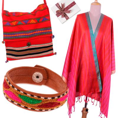 'Handcrafted and Handwoven Red-Toned Curated Gift Set'