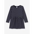 Dotted Long Sleeve Fleece Dress for Children, Petit Bateau navy blue