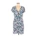 Ann Taylor LOFT Casual Dress - Mini V Neck Short sleeves: Blue Floral Dresses - Women's Size 6