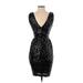 Badgley Mischka Cocktail Dress - Party V Neck Sleeveless: Black Print Dresses - Women's Size 0