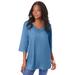 Plus Size Women's Lace V-Neck Ultrasmooth® Fabric Top by Roaman's in Dusty Indigo (Size 34/36)