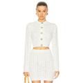 BALMAIN Monogram Mesh Knit Cardigan in Blanc - White. Size 38 (also in 36, 40).