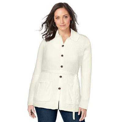 Plus Size Women's Button Down Rib Cardigan by Jessica London in Ivory (Size 2X)