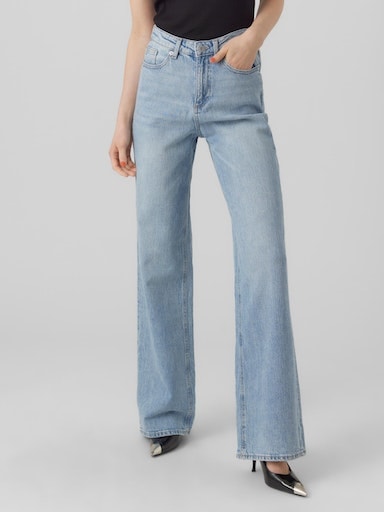 Straight-Jeans VERO MODA "VMTESSA HR STRAIGHT JEANS RA339 GA NOOS", Damen, Gr. 31, Länge 34, blau (light blau denim), Denim/Jeans, Obermaterial: 99% Baumwolle, 1% Elasthan, straight fit, Jeans Straight-Jeans