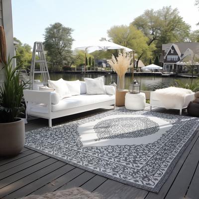 Teppich ELLE DECORATION "Meekly Wendeteppich", silber, B:200cm H:5mm L:290cm, Polypropylen, Teppiche, Flachgewebe, In-& Outdoor, Modern, beidseitig, Balkon, Wohnzimmer Image
