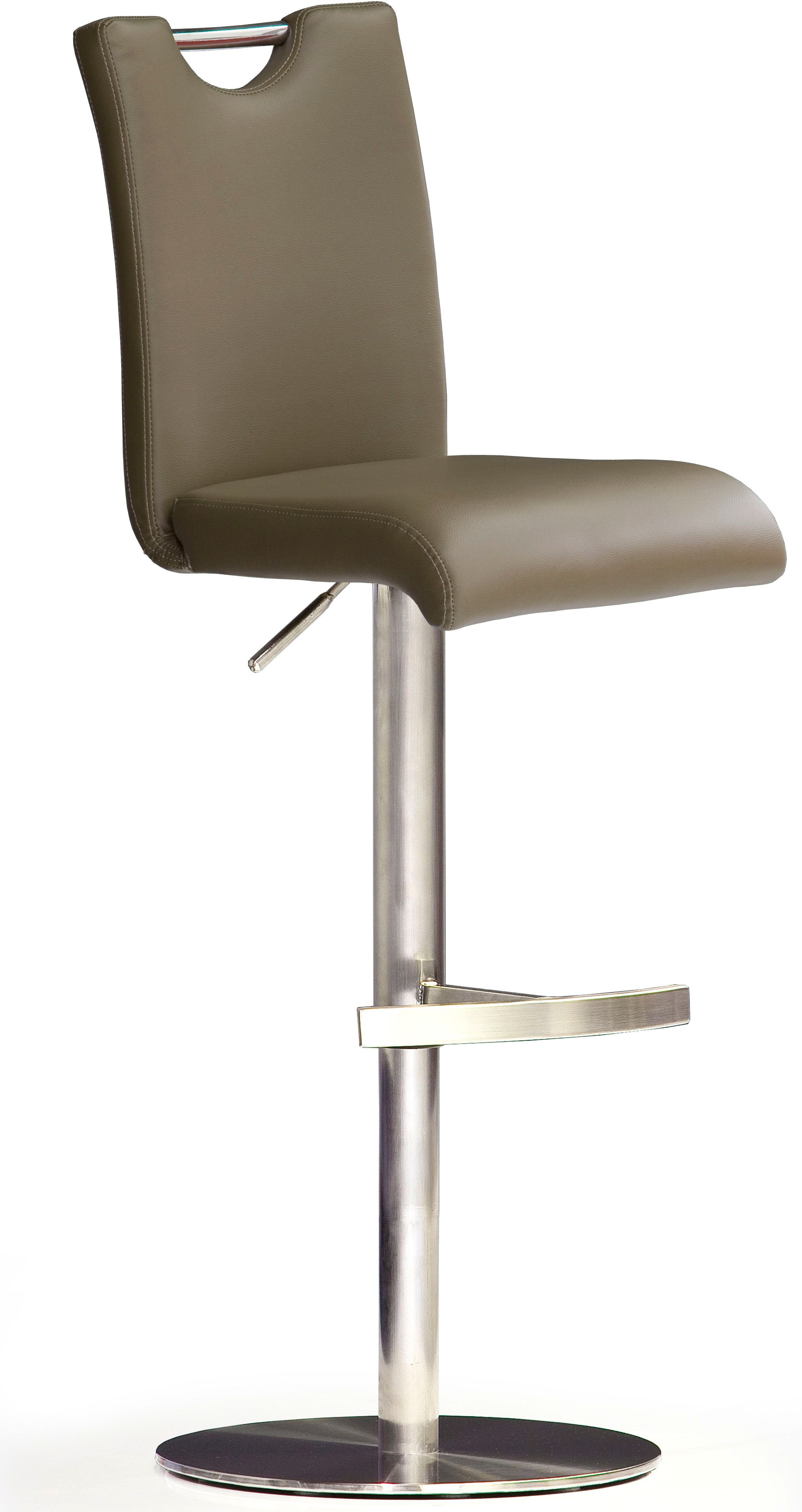 Bistrostuhl MCA FURNITURE "BARBECOOL Barhocker Bistrostuhl Tresenhocker", braun (cappuccino, edelstahl gebürstet), B:42cm H:91cm T:50cm, Leder, Stühle, Bistrostuhl, mit Rückenlehne, Bodenplatte eckig, 180 drehbar Sitzhöhe von 55-80 cm