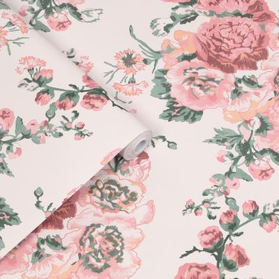Vliestapete LAURA ASHLEY "Hollyhocks Coral Pink", rosa, B:52m L:10m, Vlies, Tapeten, 10mx52cm Image